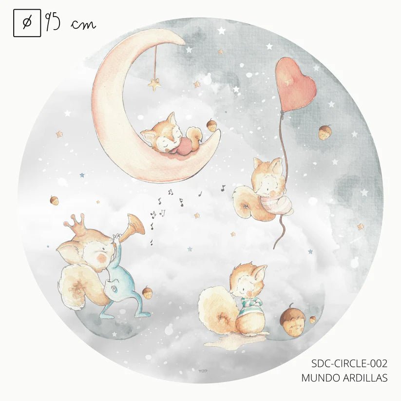 Vinilo Infantil Círculo Mundo ardillas Sueños de Cigüeña - Nanetes